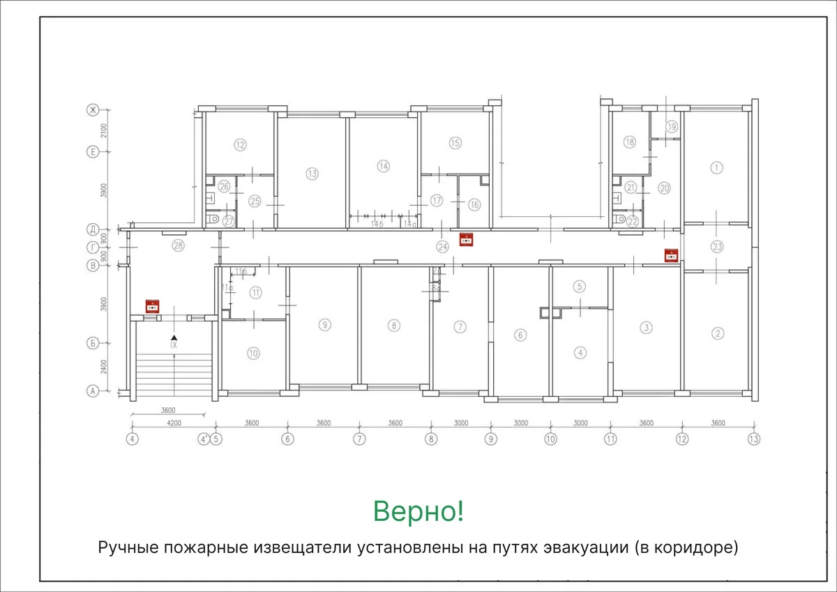 Ошибка № 1. Установка ИПР в кабинетах, подсобных и прочих помещениях, а не на путях эвакуации в вестибюле, холле или ином доступном месте